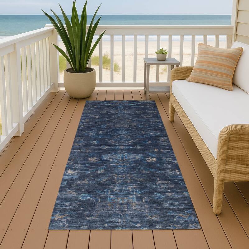 Machine Washable Indoor/ Outdoor Traditional Chelsea Chantille Rug - Navy - 2'3" x 7'6"