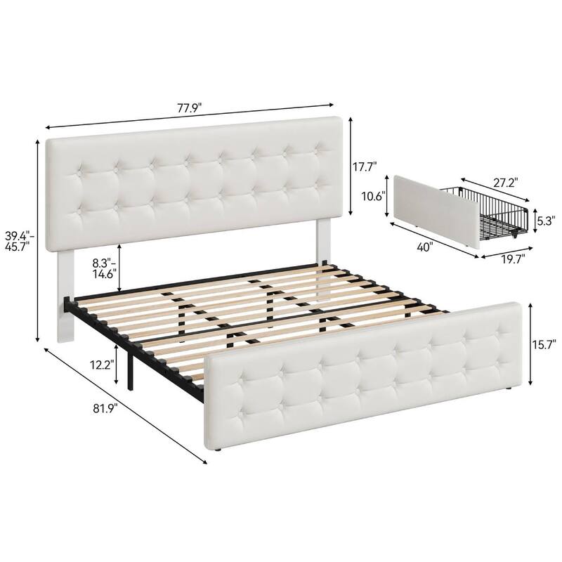 Bed Frame with 4 Storage Drawers and Headboard