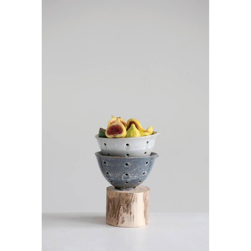 Round Stoneware Berry Bowls with Spouts & Reactive Glaze Finishes (Set of 2 Colors)