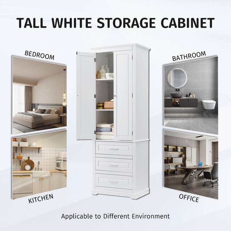 Tall Bathroom Storage Cabinet with 3 Drawers and 2 Doors