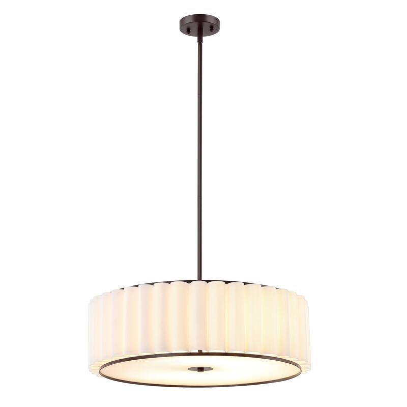Modern Chandelier Bronze 24" 5-Light White Linen Shade