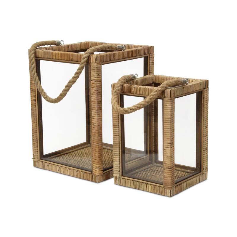 Roussilon Set of 2 Rattan Wrapped Wood Lanterns