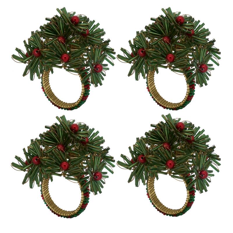 Napkin Rings With Beaded Floral Design (Set of 4)