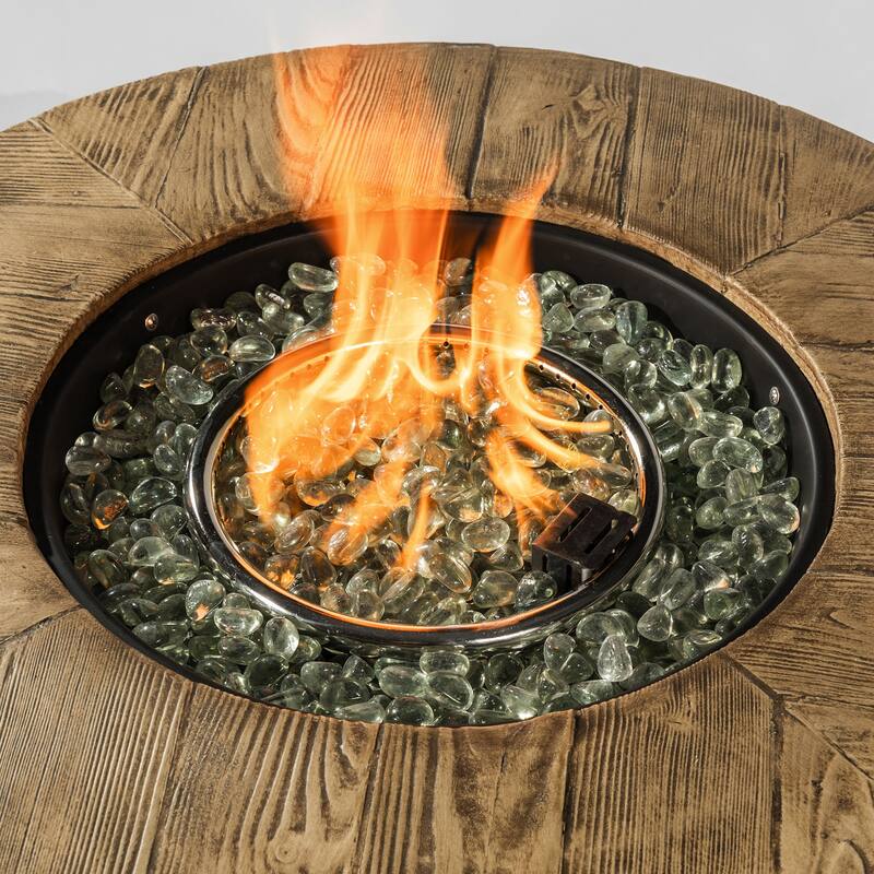 GDFStudio - Phoenix Round Steel Fire Pit Table with Steel Lid and Lava Rocks