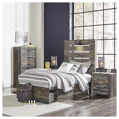 Drystan Rustic Brown Panel Bed with 2 Under Bed Storage Drawers