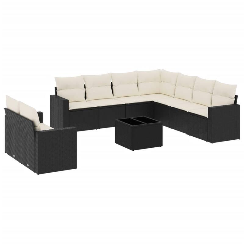 vidaXL Garden Sofa Set Black, Cream White PE rattan Large - 21.7 x 21.7 x 14.6