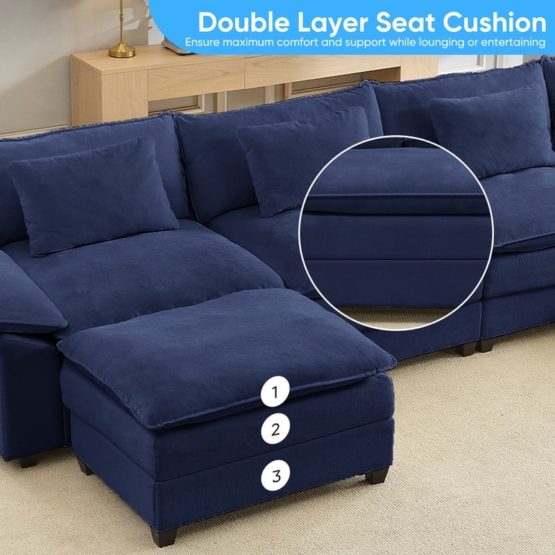 Modern 118'' U-Shaped Modular Sectional Sofa with 2 Ottomans, 5-Seat Cloud Couch, Modern Chenille Sofa Sleeper Deep Seat Couches