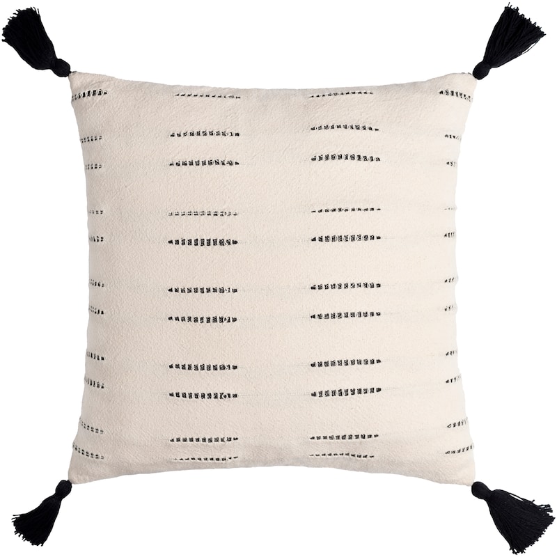 Estelle Cream Bohemian Throw Pillow with Tassels - 20"H x 20"W - Polyester