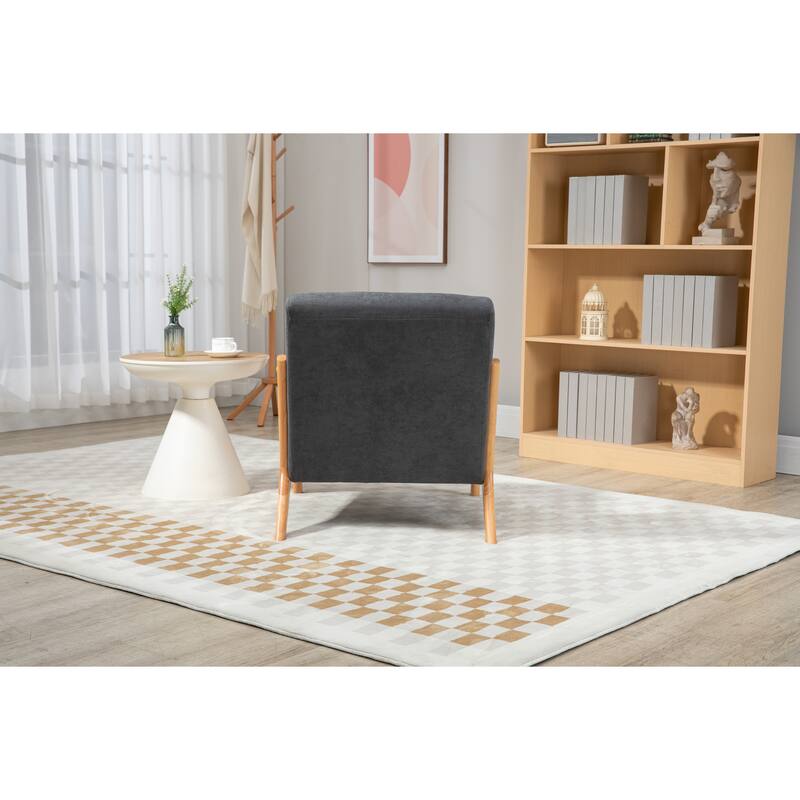 Upholstered Accent Chair with Lumbar Pillow, Living Room Chairs with Solid Wood Frame, Lounge Reading Armchair
