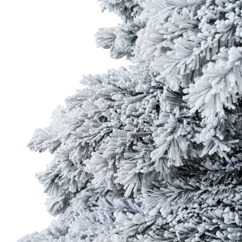 Frosted Fir Snow Flocked Christmas Tree Prelit with 1324 Branch Tips, Warm Lights and Metal Stand - N/A