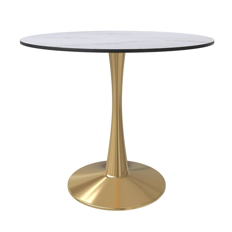 LeisureMod Bristol 35" Round Dining Table for 4 with MDF Tabletop in Gold Steel Base for Kitchen & Dining Room