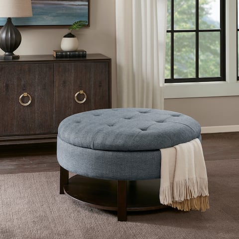 Madison Park Javier Denim/ Brown Round Storage Ottoman