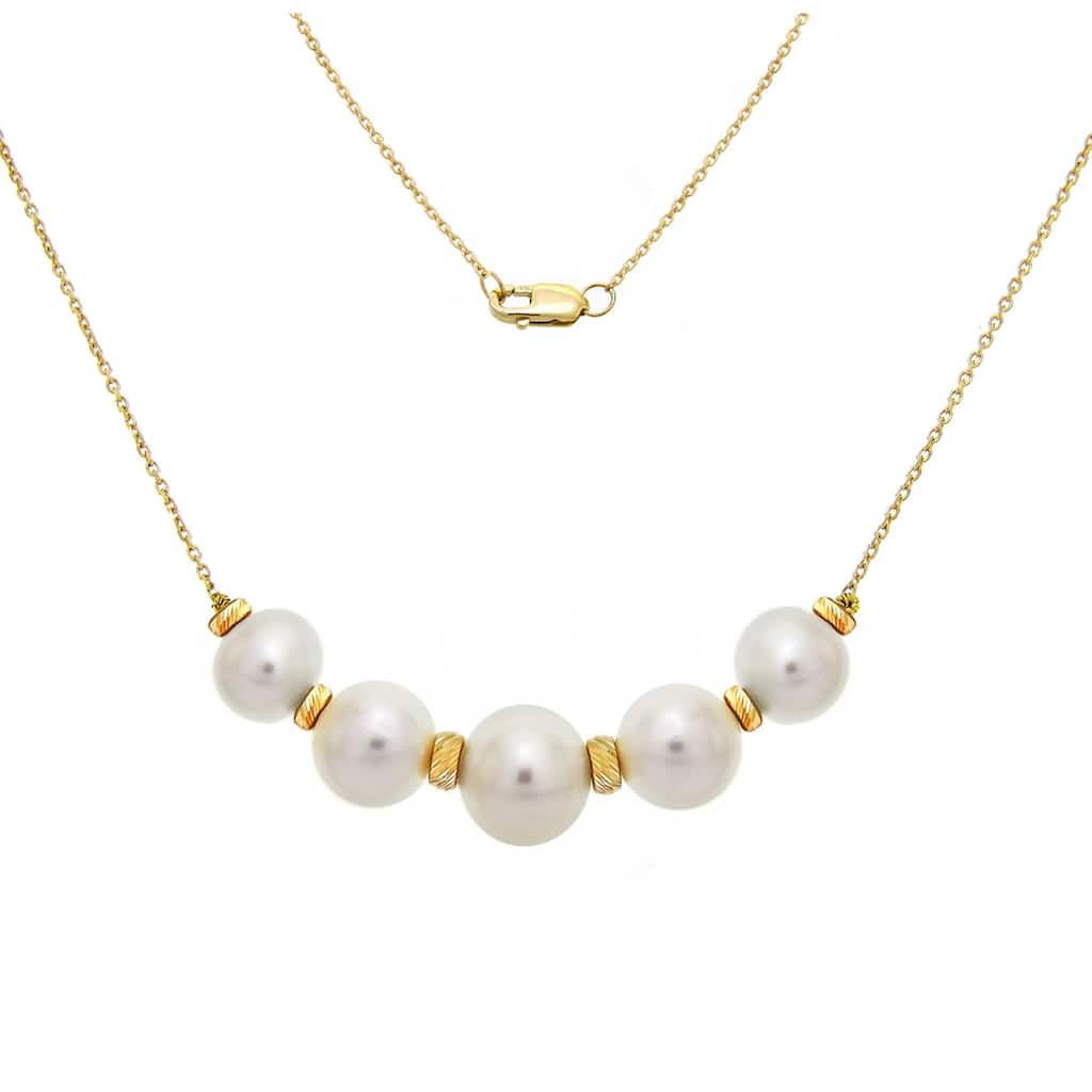 DaVonna 14K Yellow Gold 8-11mm White Pearl Chain Necklace 16"