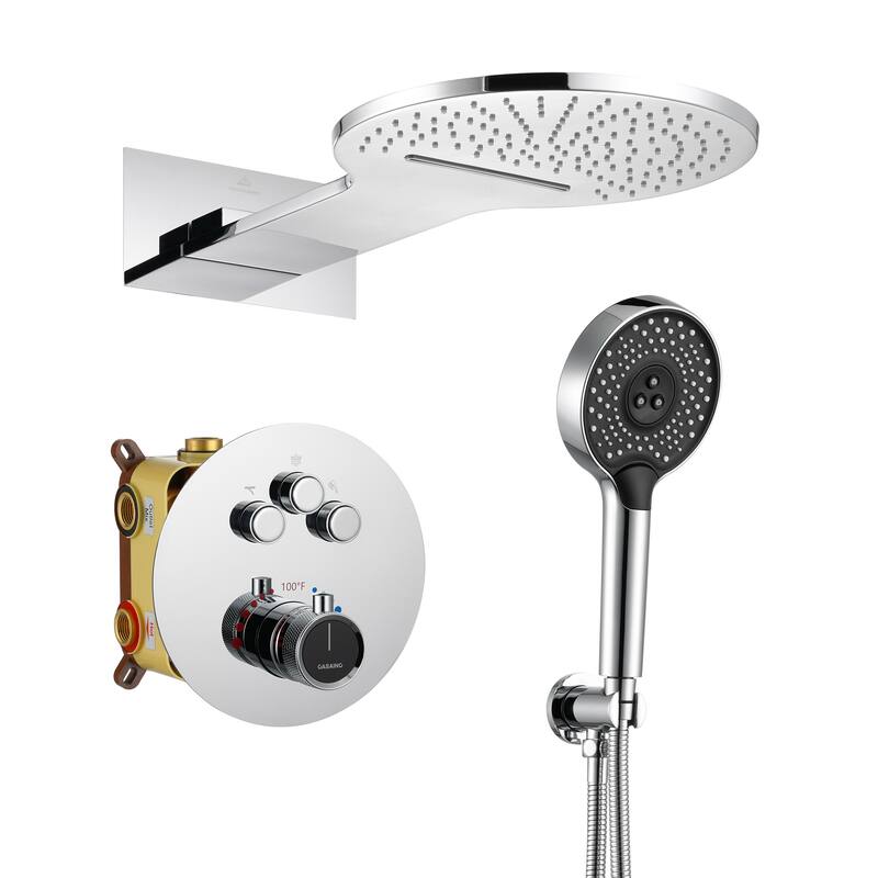 CASAINC 2-function Luxury Thermostatic Dual Shower Faucet Shower System with Waterfall Shower Head - Chrome