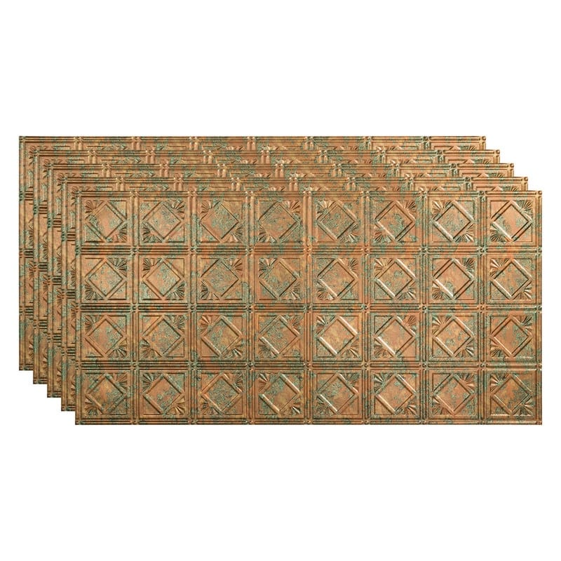 FASÄDE Traditional Style 4 Decorative Vinyl 2ft x 4ft Glue Up Ceiling Panel in Copper Fantasy (5 Pack) - 5 Pack - Copper Fantasy