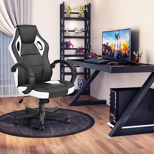 slide 2 of 22, Modern PU Leather Gaming Office Chair, Lumbar Support Adjustable Height Computer Chair with Wheels and Swivel Task Chair White