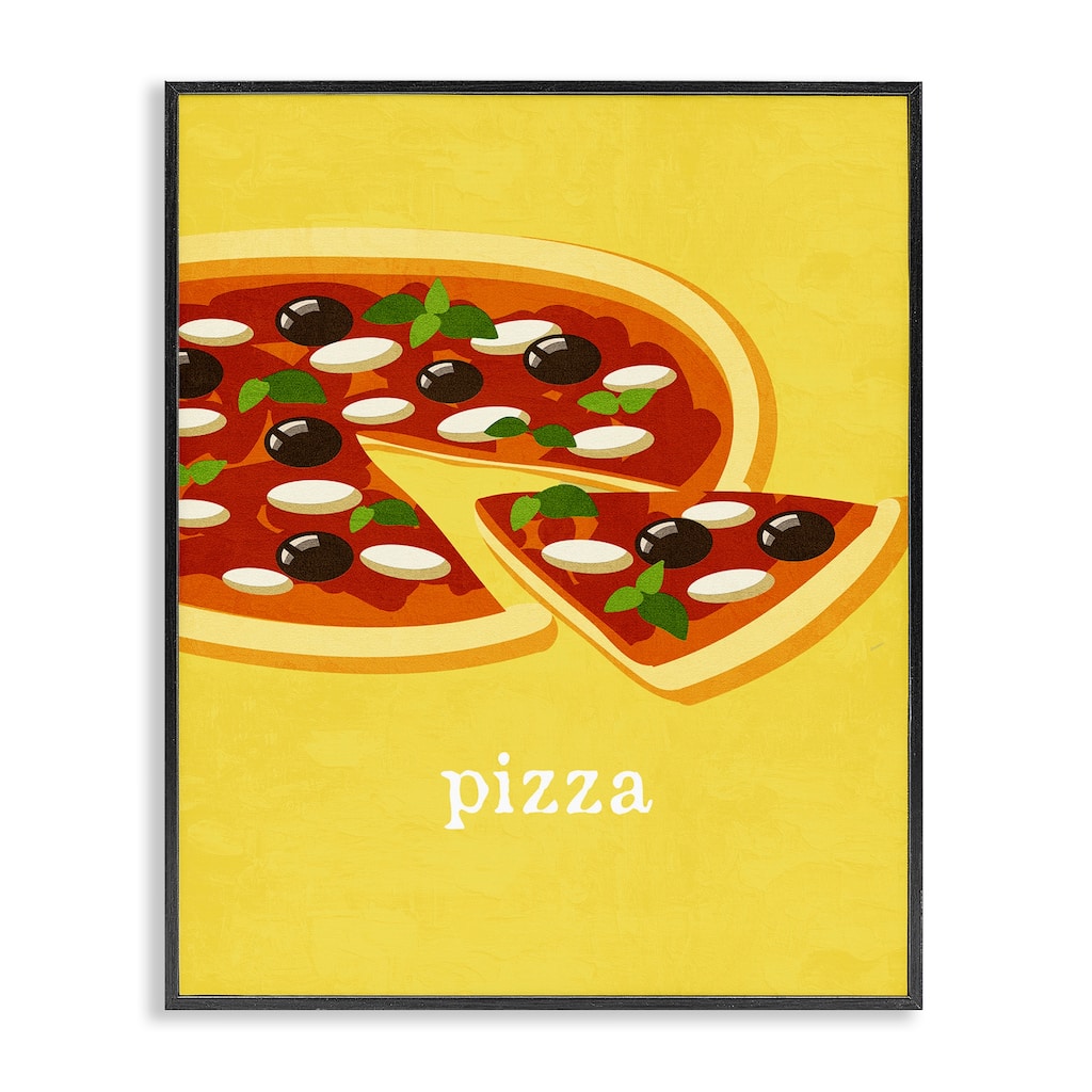 Stupell Delicious Pizza on Yellow Framed Giclee Art Design By Kim Allen