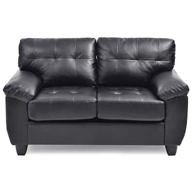 Flared Arm Faux Leather Tufted Straight Sofa - 57" - Black