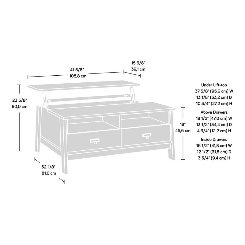 Wood Lift-Top Coffee Table with Hidden Storage and Open Cubbies, Brown - 41.65" L x 32.13" W x 17.95" H