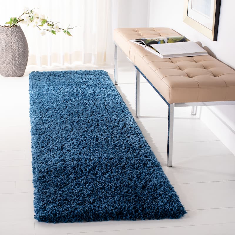 SAFAVIEH Fontana Shag Kimberlie Solid 2-inch Thick Rug - 2'3" x 8' Runner - Blue - Runner