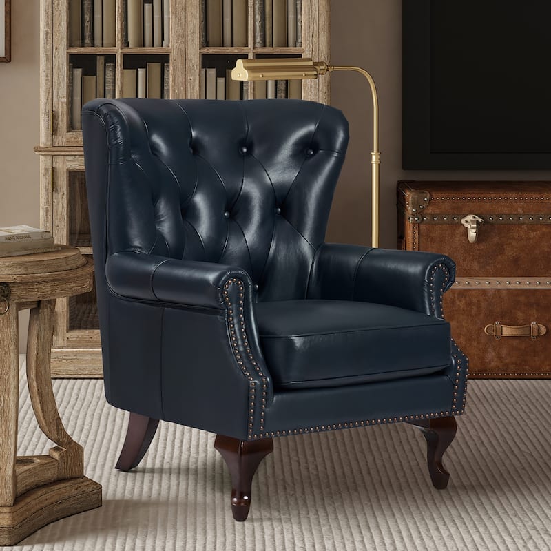 Gerhard Genuine Leather Armchair with Nailhead Trims and Removable Cushion by HULALA HOME
