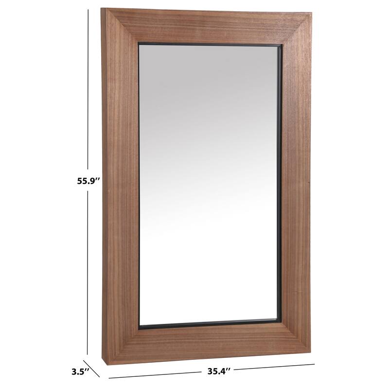 SAFAVIEH Couture Lacarlo Walnut 55.9-inch Vertical Rectangle Wood Mirror - 35.4"W x 3.5"D x 55.9"H