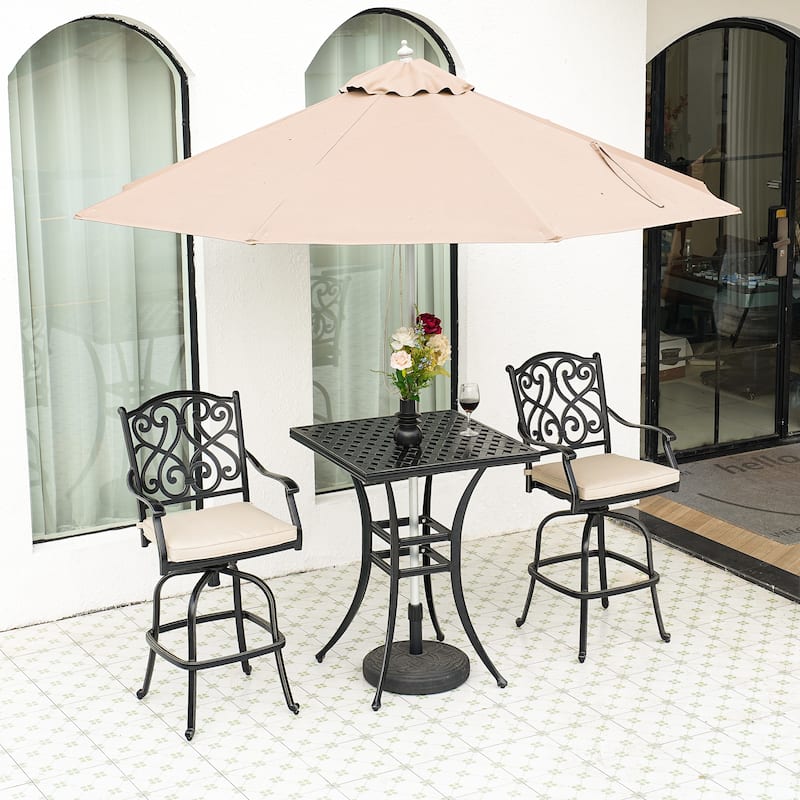 Cast Aluminum Outdoor Stool with Cushion (Set of 2)
