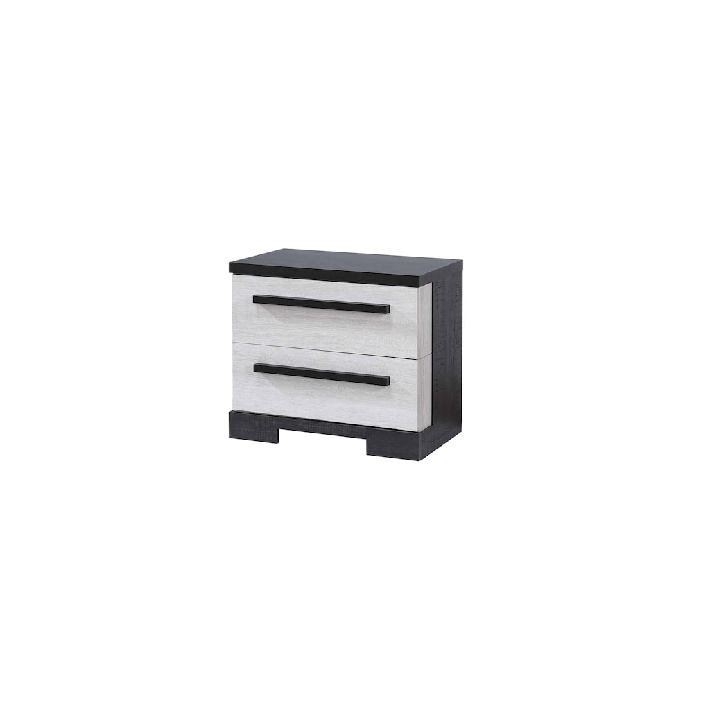 Contemporary 2-Drawer Nightstand, Chalk White and Black Finish, Wooden