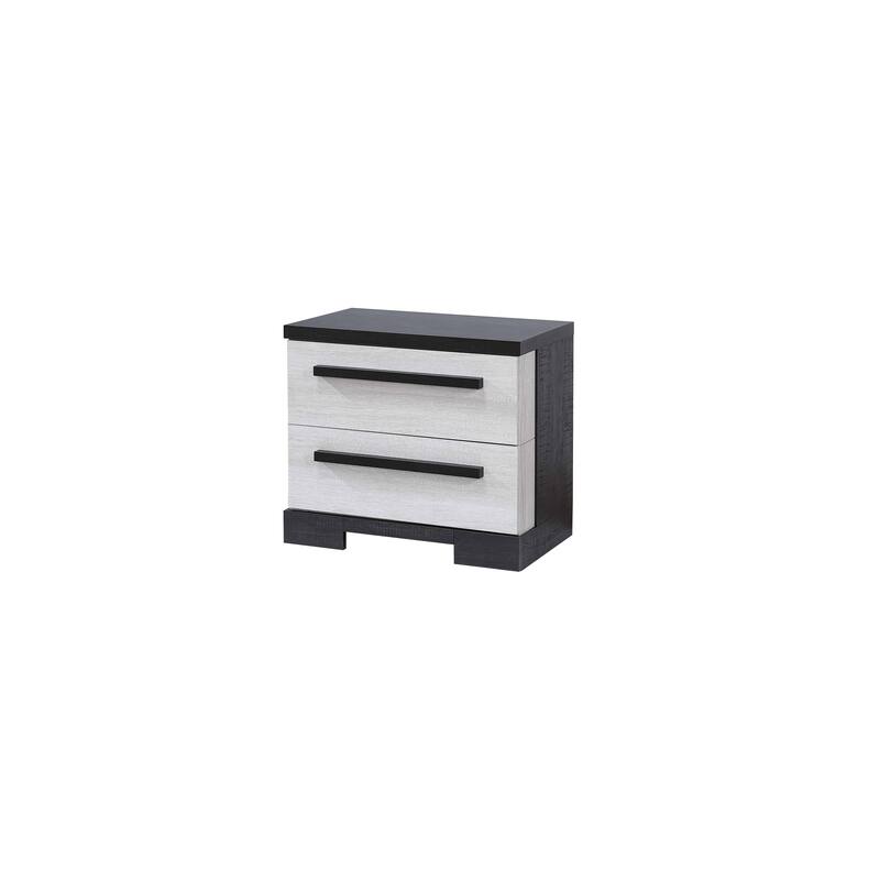 Contemporary 2-Drawer Nightstand, Chalk White and Black Finish, Wooden - Black White