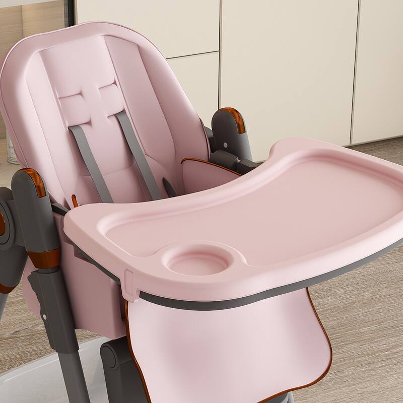 Adjustable High Chair for Babies Aged 0-6 Years with Safety Belt and Lockable Wheels