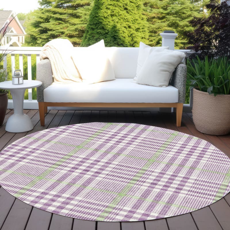 Machine Washable Indoor/ Outdoor Plaid Chantille Rug