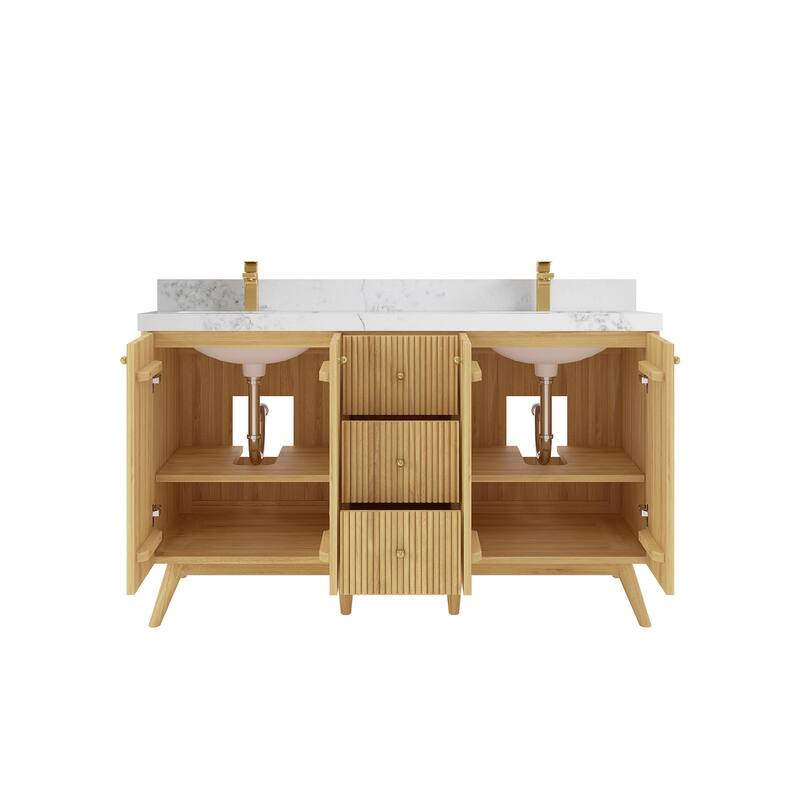Willow Collections 60 in. W x 22 in. D Pasadena Solid Teak Double Sink Bathroom Vanity with Countertop