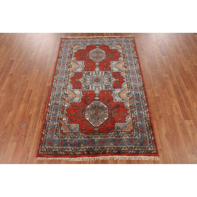 Orange Geometric Heriz Serapi Rug Hand-Knotted Wool Carpet - 3'0" X 5'11"