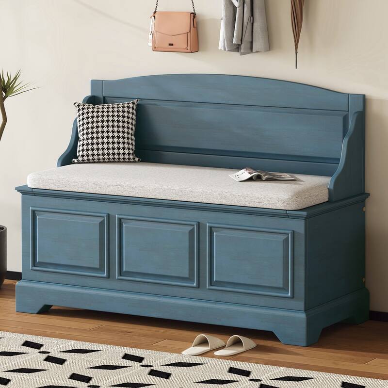 Retro Shoe Storage Bench with Safe Soft-Close Devices, Storage Chest with Hidden Storage and Cushion for Entryway, Hallway