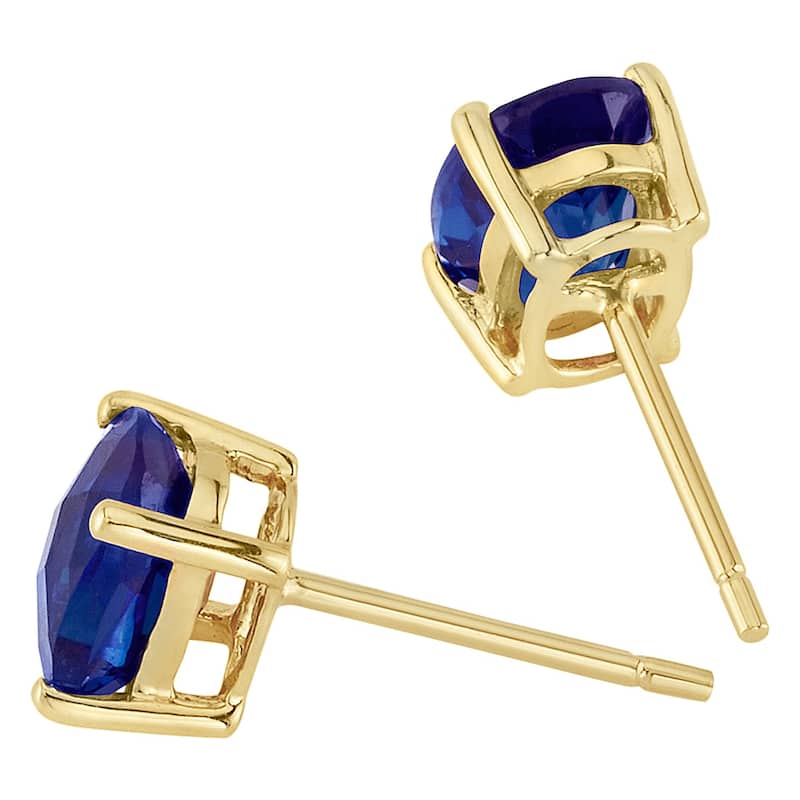 14k Yellow Gold Blue Sapphire Stud Earrings 1.86 ct Oval Shape