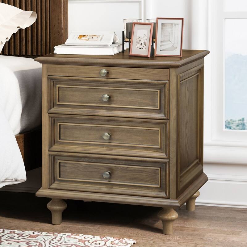Traditional 3-Drawer Nightstands with Pull-Out Shelf and Solid Wood Legs
