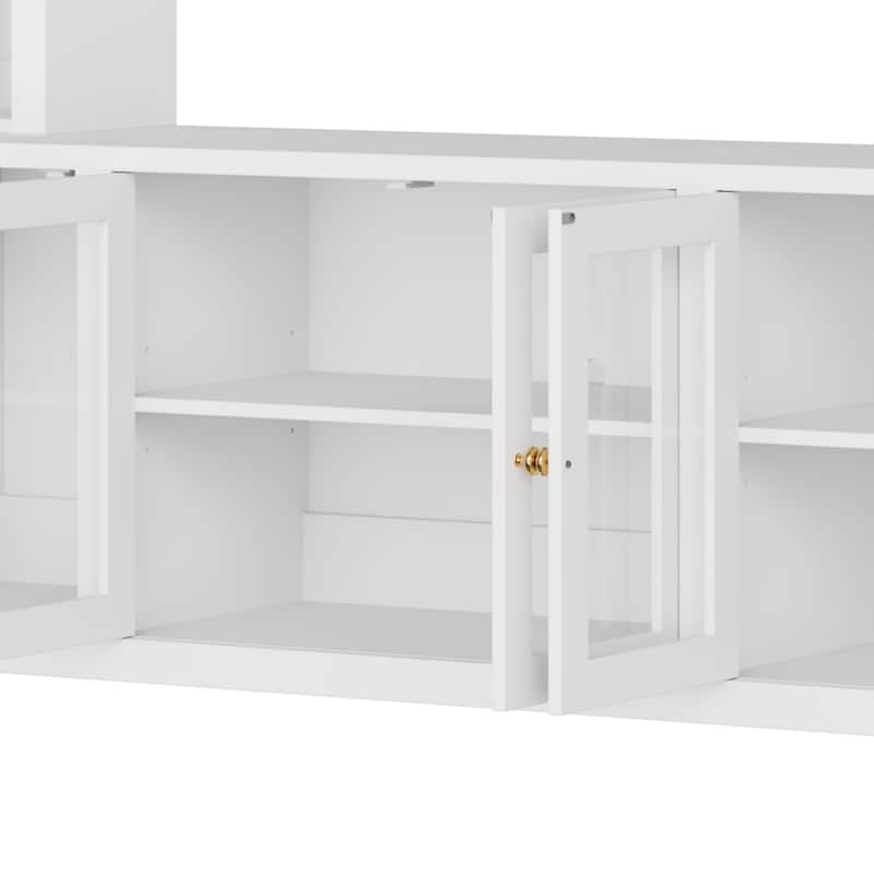 Entertainment Center Wall Unit with Bookshelves and Tempered Glass Door