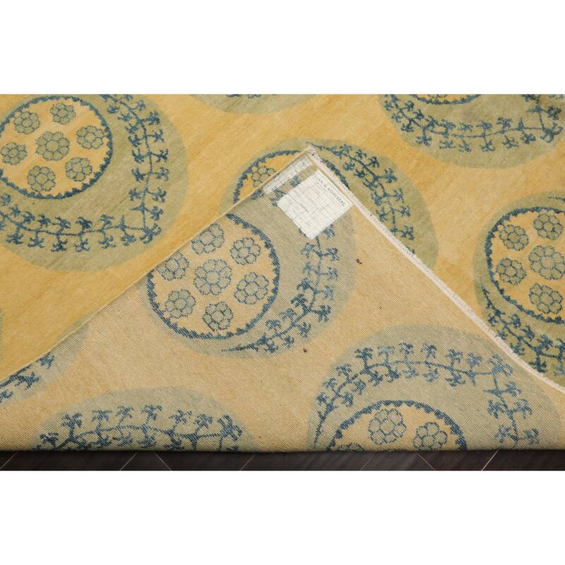 Tibetan Transitional Floral 8x9'4'' Hand Knotted Wool Light Gold Rug - 8' x 9' 4''