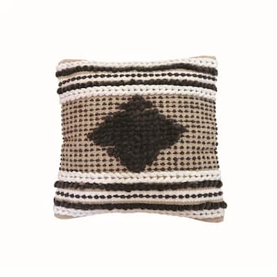 Foreside Home & Garden Tan Hand Woven 18 x 18 inch Decorative Cotton Throw Pillow Cover with Insert and Hand Tied Braiding