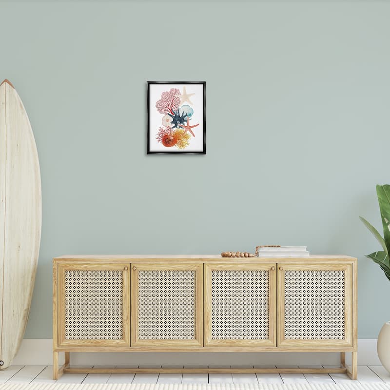 Stupell Coral & Undersea Creatures Framed Floater Canvas Wall Art Design By Ramona Murdock