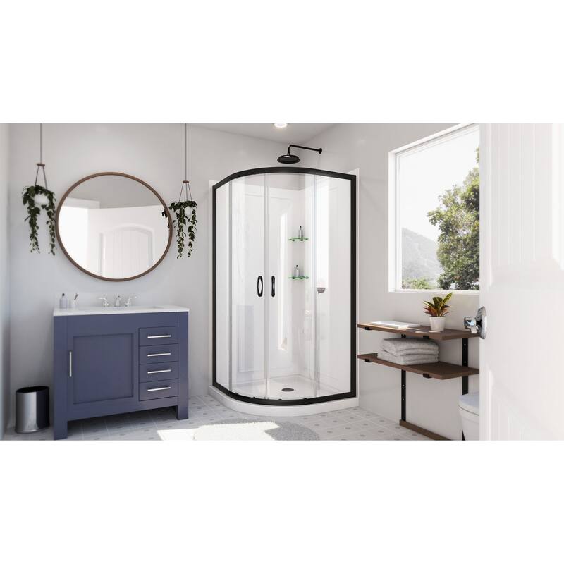 DreamLine Prime 36 in. x 36 in. x 76 3/4 in. H Shower Enclosure, Shower Base and Acrylic Backwall Kit - 36" x 36" - 36" x 36"