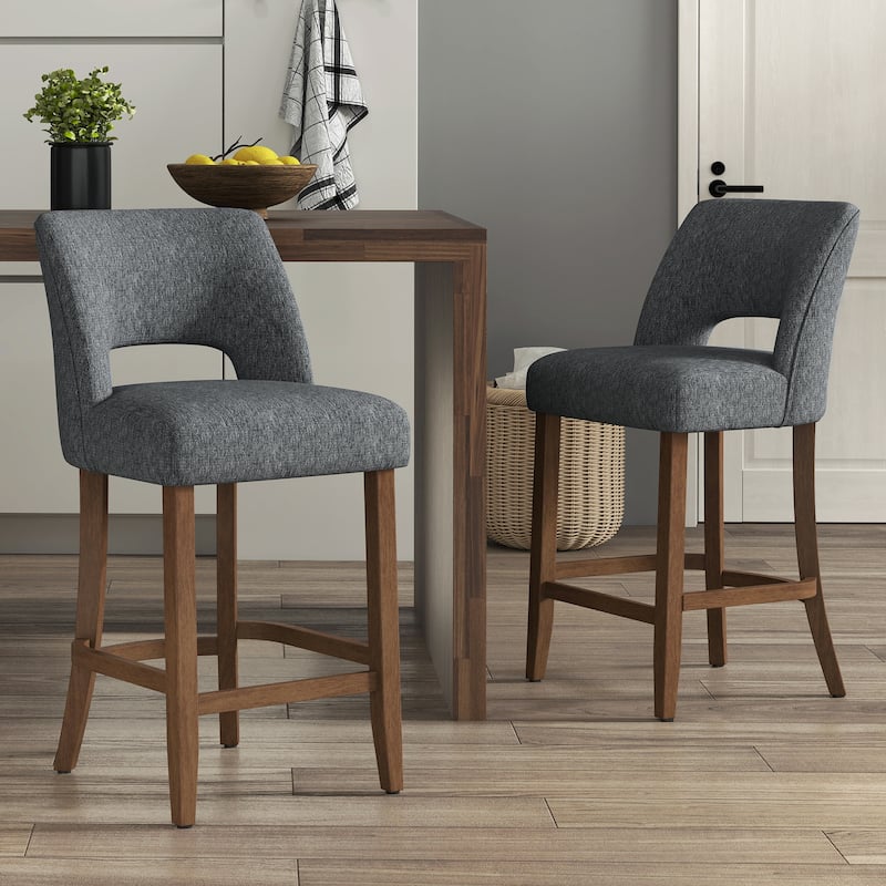 Set of 2/4/6,Upholstered Counter Height Bar Stools,Modern Counter Stools with Wood Legs for Kitchen Island Dining Room Bar - Dark Blue - Set of 2