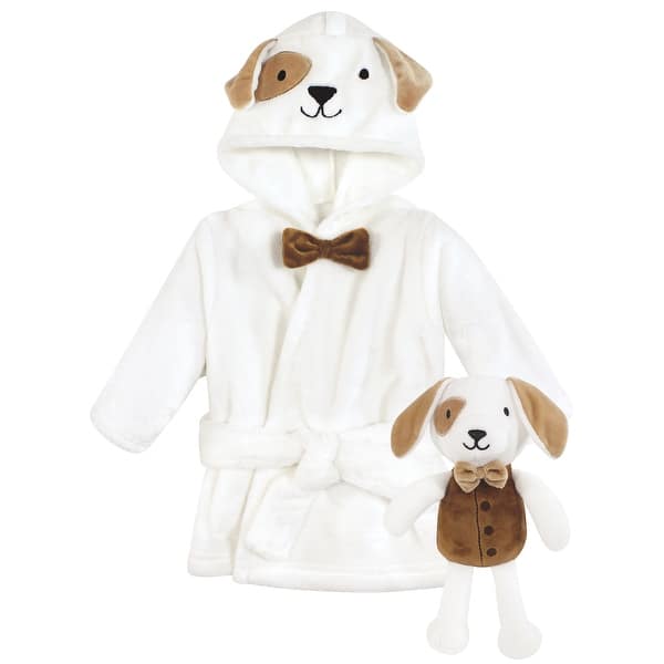 slide 1 of 1, Hudson Baby Unisex Baby Plush Bathrobe and Toy Set, Dog, One Size - Dog - One Size One Size - Dog