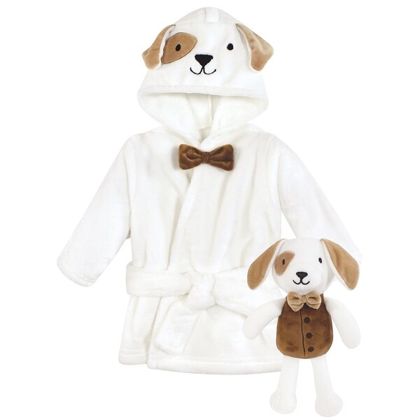 Hudson Baby Unisex Baby Plush Bathrobe and Toy Set, Dog, One