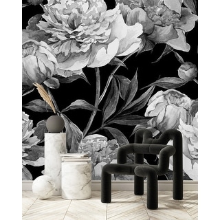 Black and White Peonies Wallpaper Peel and Stick and Prepasted - Bed ...