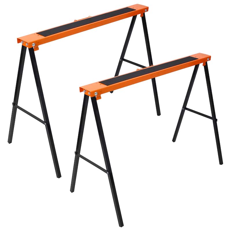 Saw Horses 2 Pack, Folding Portable Work Horse with Fast Open Legs, Convenient Handle, Heavy Duty Steel Sawhorse for Garage - Orange