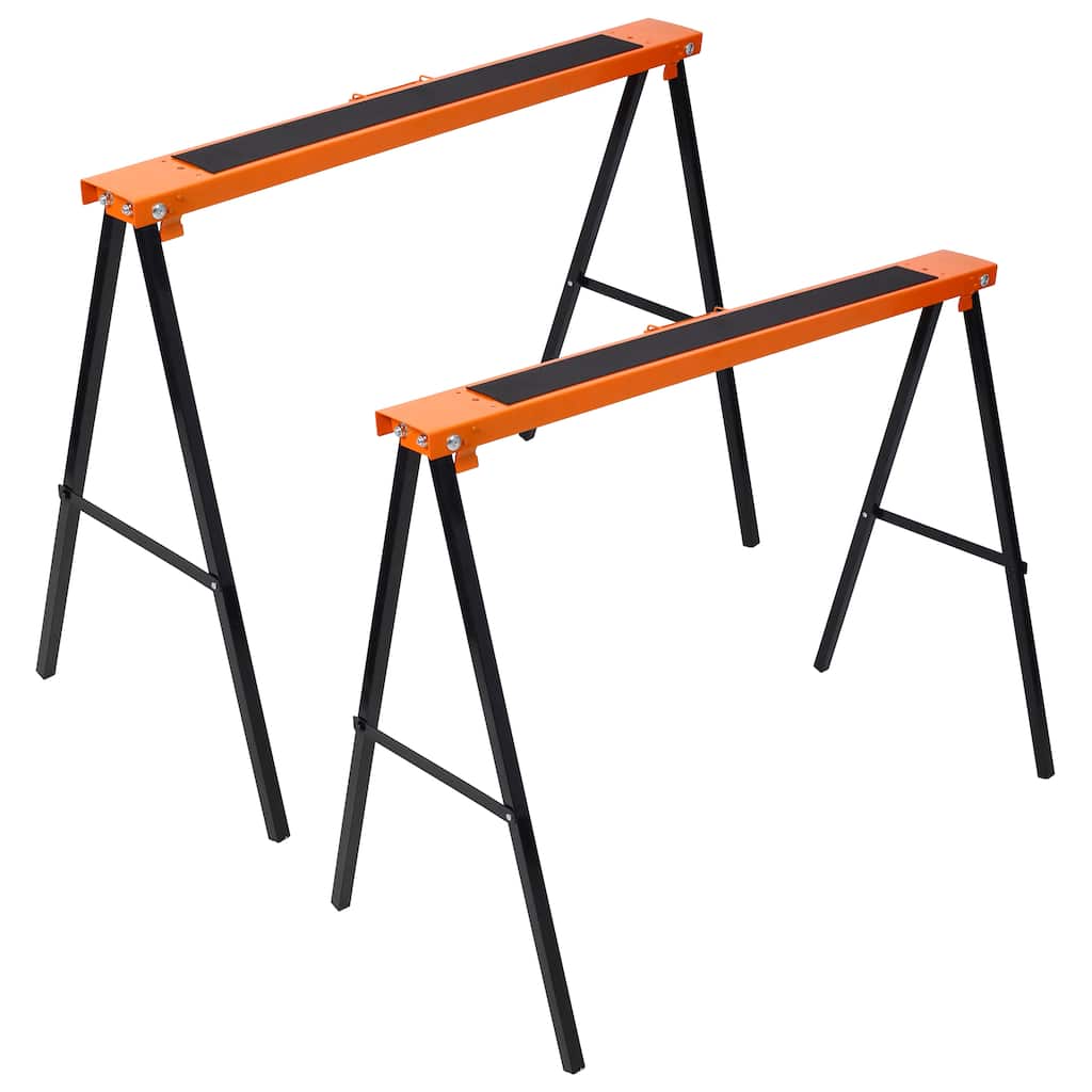 Saw Horses 2 Pack, Folding Portable Work Horse with Fast Open Legs, Convenient Handle, Heavy Duty Steel Sawhorse for Garage