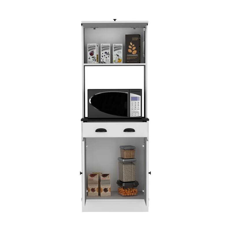 Compact Kitchen Pantry Cabinet Microwave Stand, Engineered Wood and Particle Board