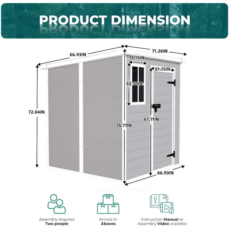6 x 6FT Waterproof Resin Outdoor Storage Shed with Floor, Window, Lockable Doors and Vents