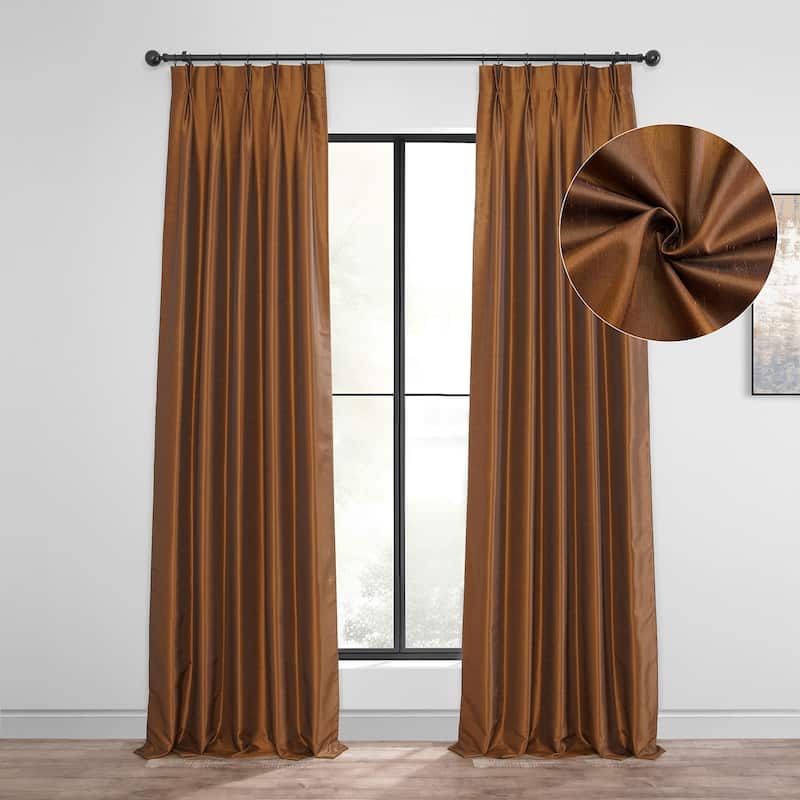 Exclusive Fabrics Solid Vintage Textured Faux Dupioni Silk Pleated Blackout Curtain (1 Panel) - 25 x 96 - Copper Kettle